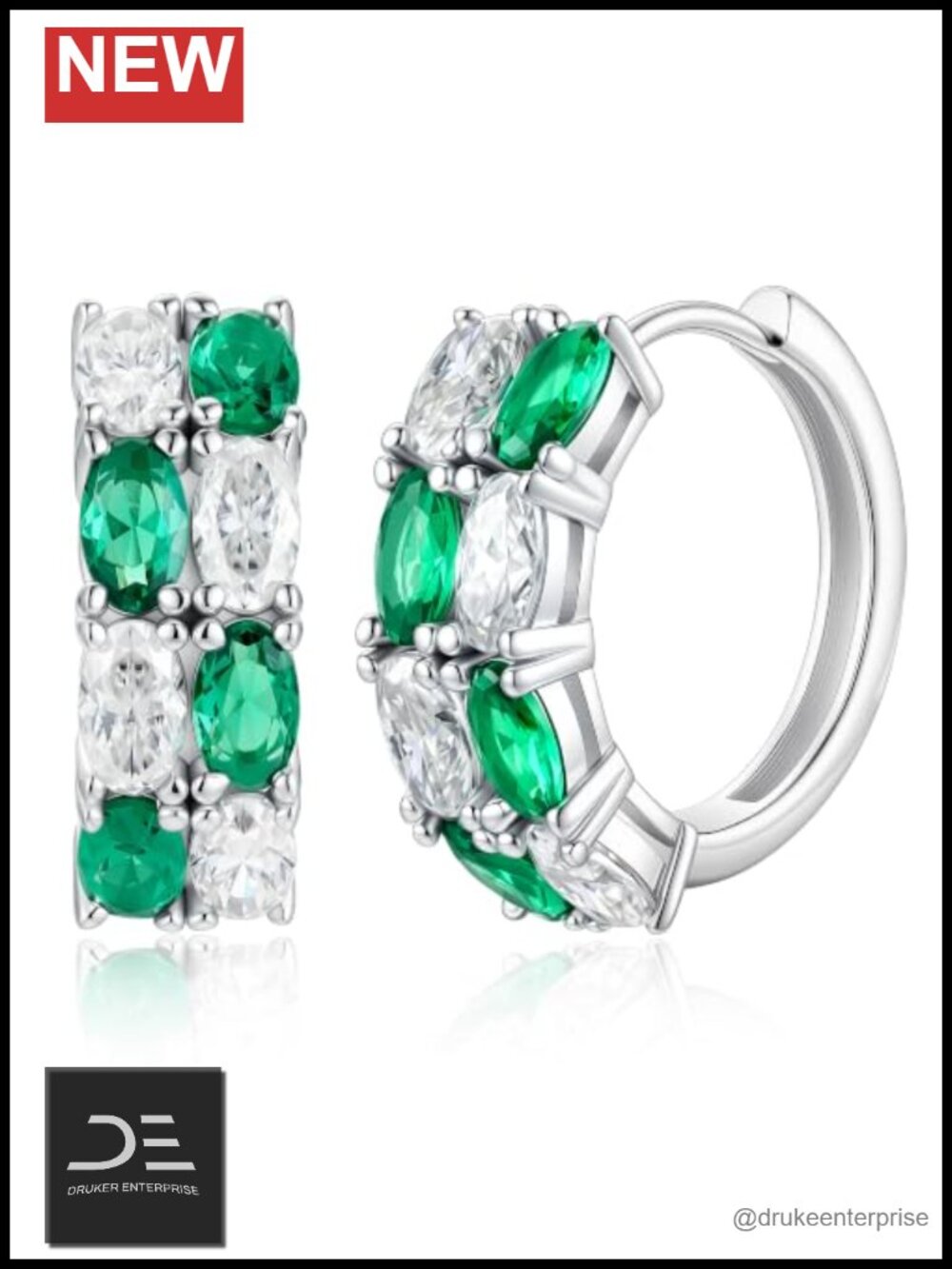 Moissanite Hoop Earrings Oval Lab-Created Gemstone 925 Sterling Silver Gold